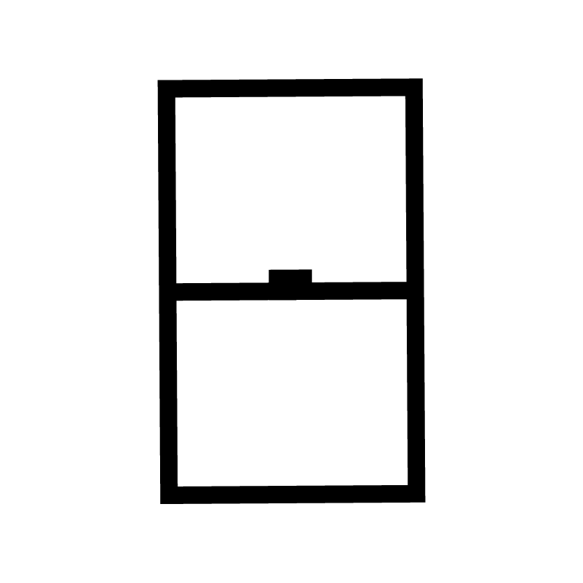 Diagram of a double-hung window with dual sliding sashes for ventilation.