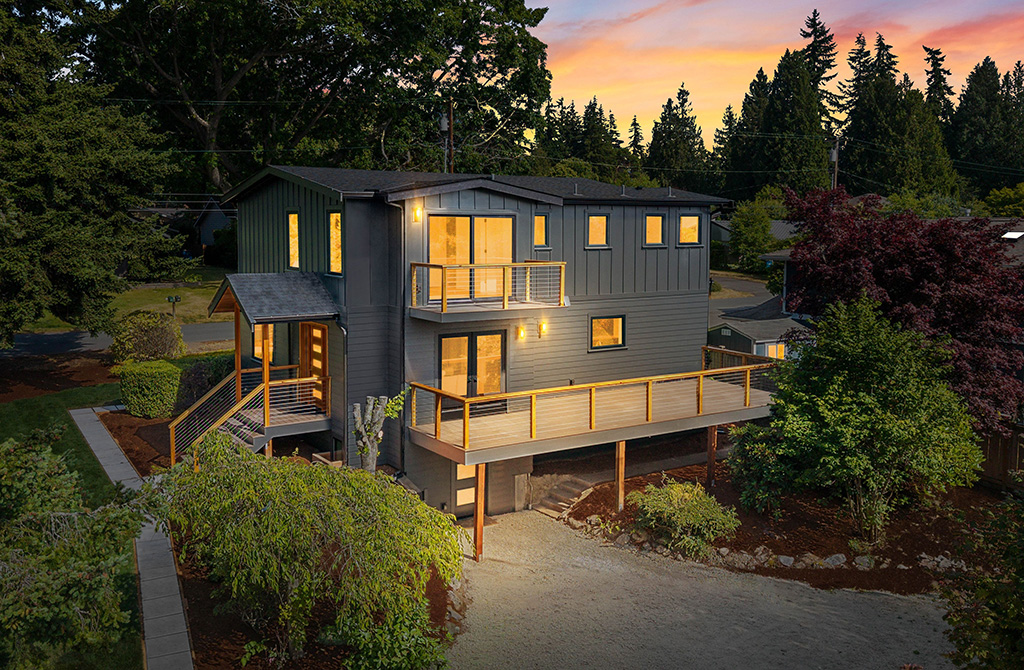 Aerial image of a home remodel project Green Built NW completed in Edmonds, WA